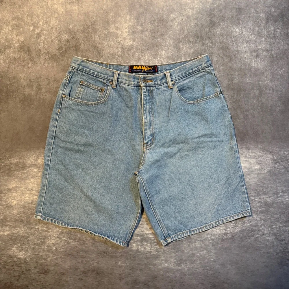 VTG 90s Man Alive Authentic Jeanswear Men 38 Denim Shorts Light Wash Jorts Loose